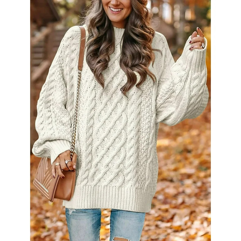 MOSHU Oversized Sweaters for Women Cable Knit Chunky Pullover Sweater | Walmart (US)