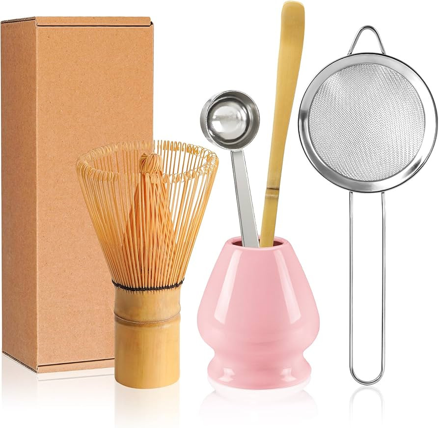 YIBO Matcha Whisk Set Pink, Matcha Making Kit Bamboo Whisk (Chasen), Ceramic Whisk Holder Stand, ... | Amazon (US)