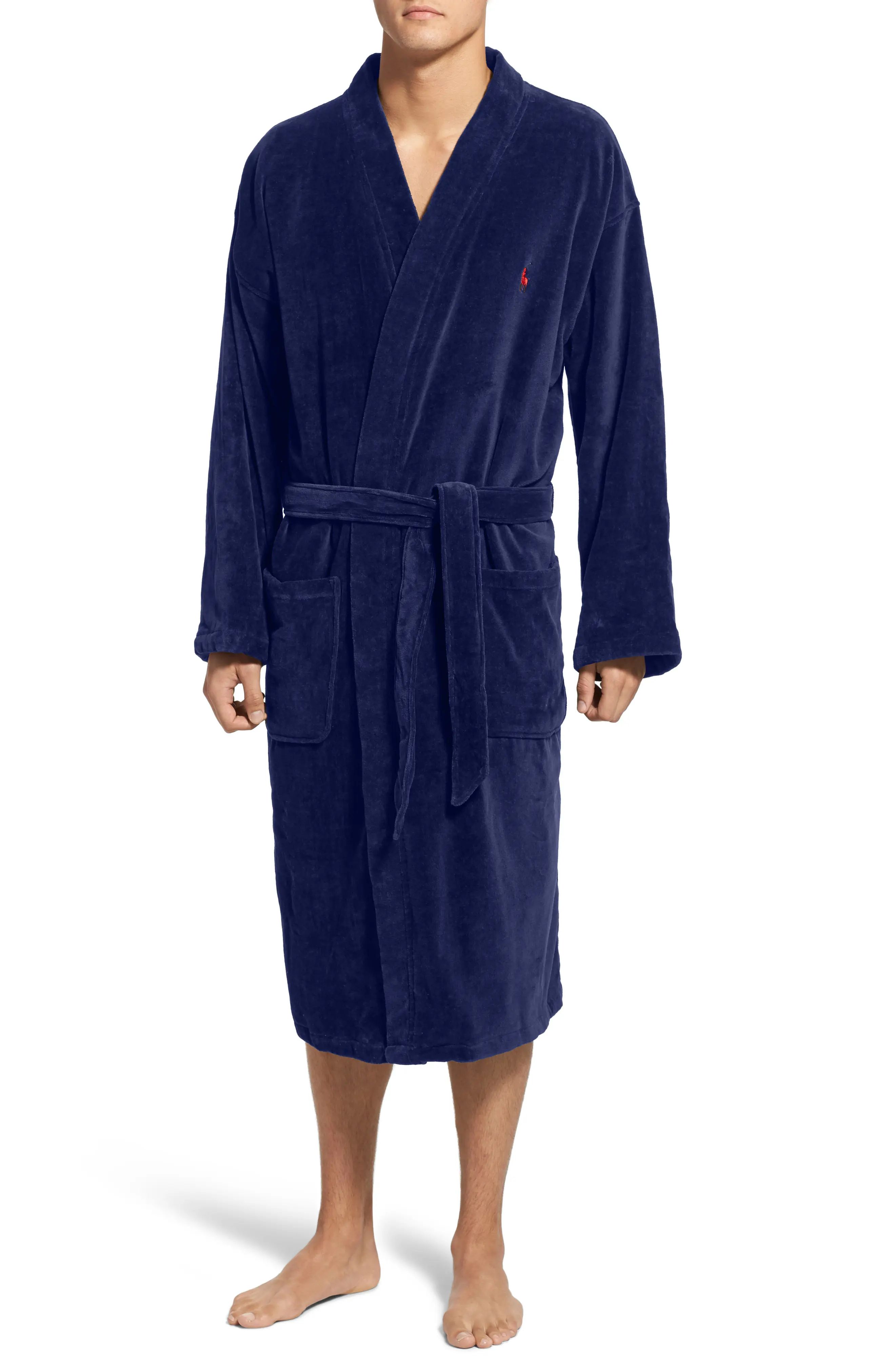 Men's Polo Ralph Lauren Cotton Fleece Robe, Size Small/Medium - Blue | Nordstrom
