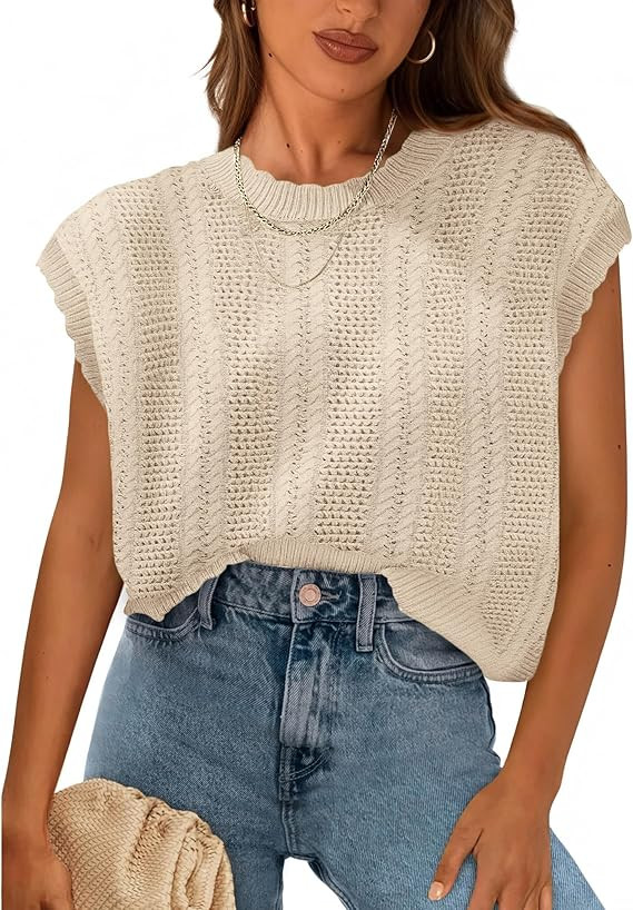 KIRUNDO Sweater Vest Women Crochet Top Cap Short Sleeve Sweater 2026 Spring Summer Knit Shirt Pul... | Amazon (US)