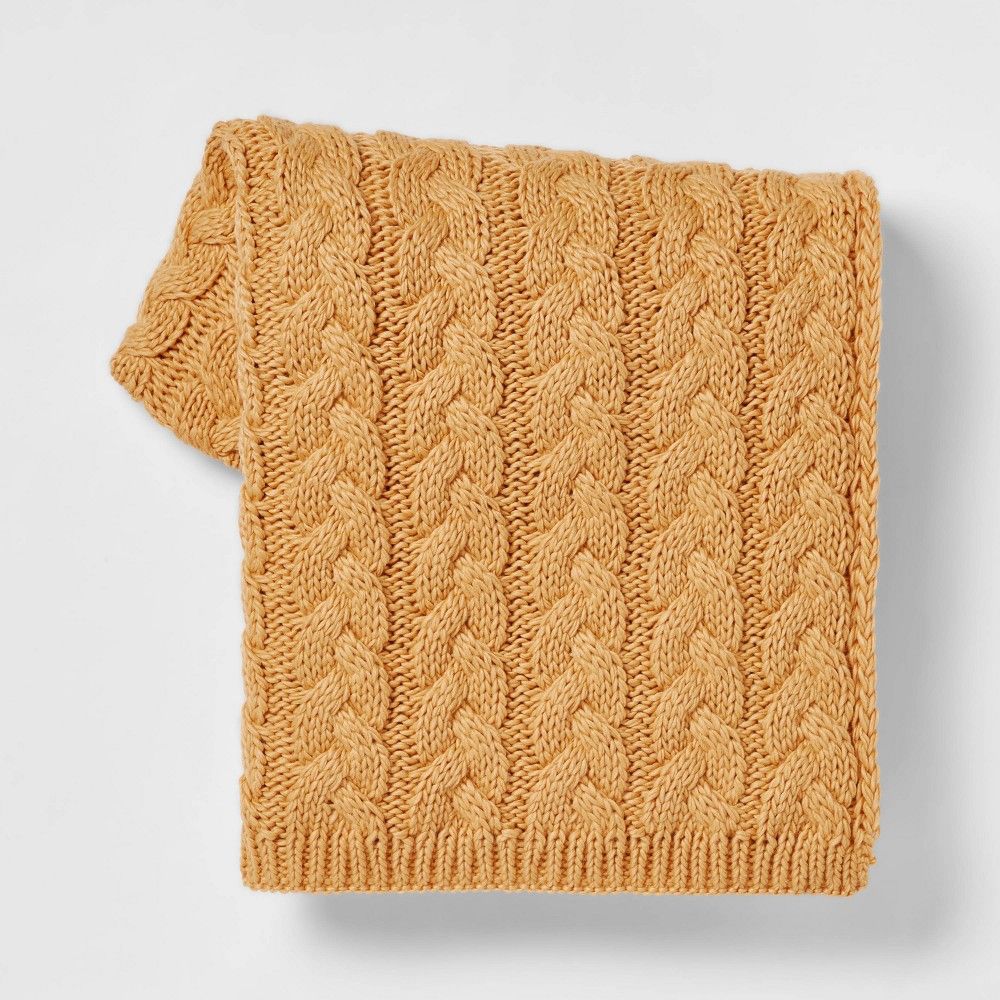 Solid Chunky Cable Knit Throw Blanket Gold - Threshold | Target