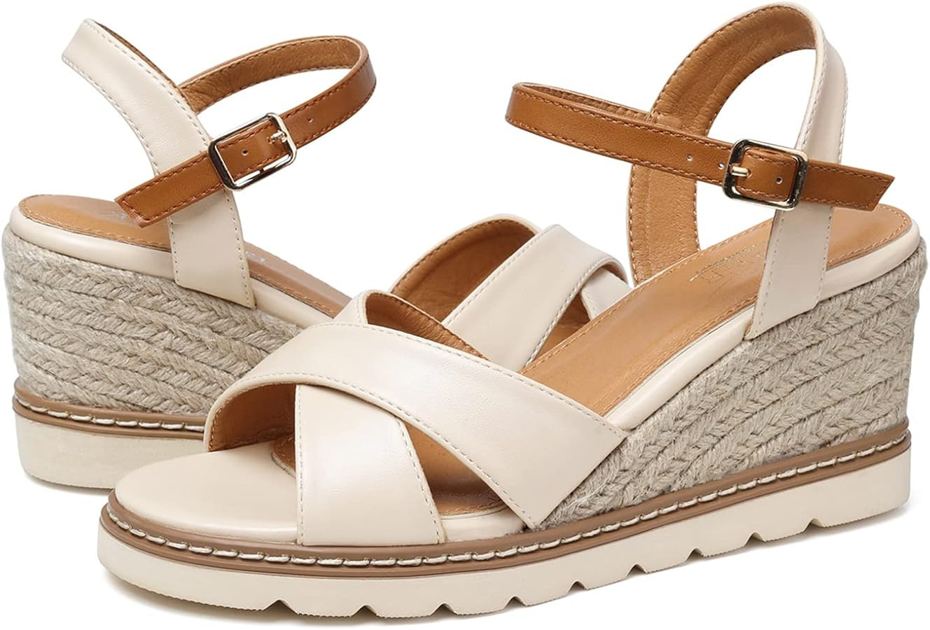 SHIBEVER Women's Wedge Sandals Espadrille Wedge Platform Ankle Strap Open Toe Sandals | Amazon (US)