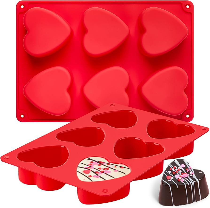 2 Pack Valentine's Day Heart Shaped Chocolate Molds, 6-Cavity Mini Muffin Tray Heart Silicone Mol... | Amazon (US)