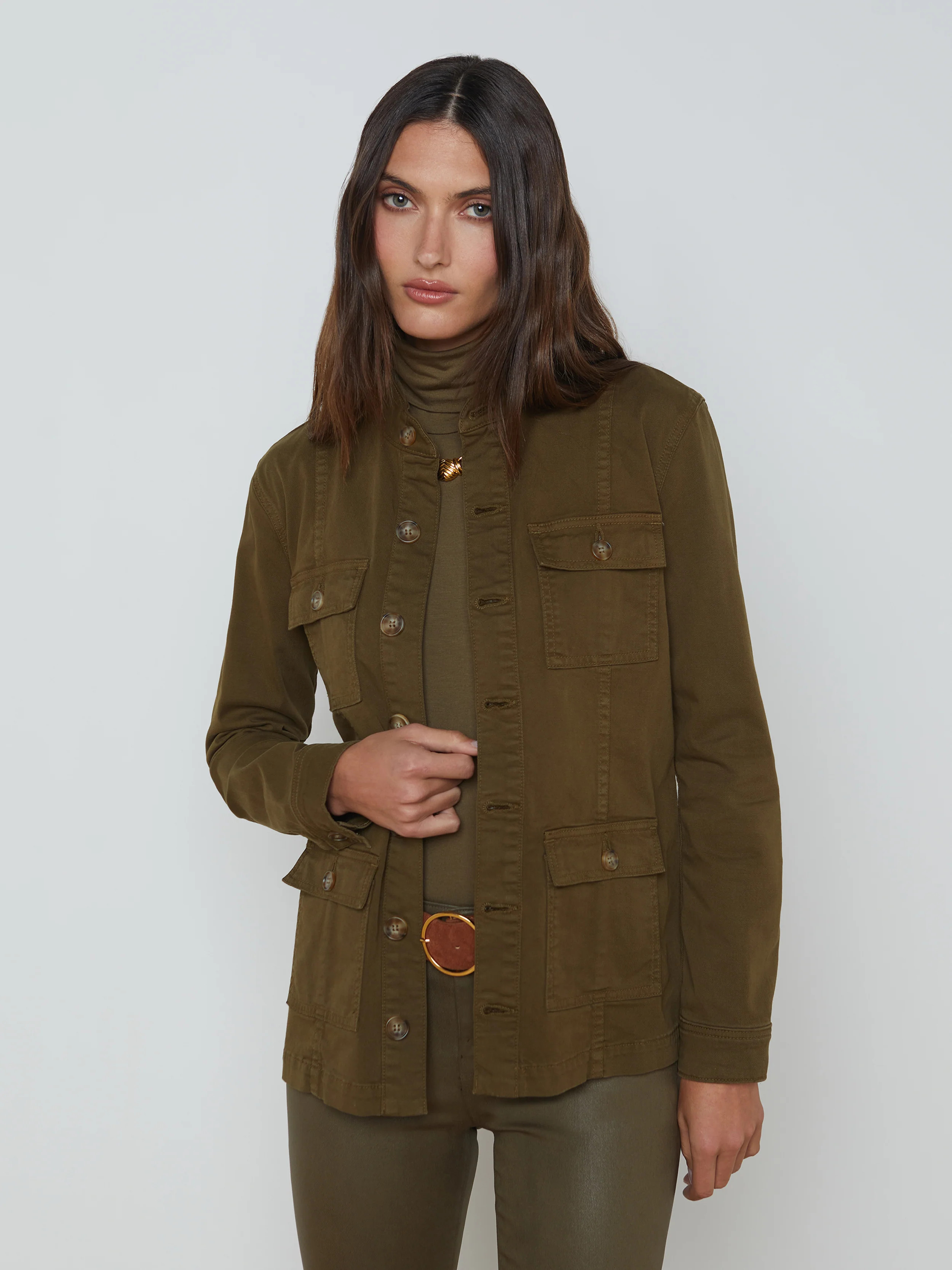 L'AGENCE - Eudice Denim Utility Jacket in British Khaki | L'Agence
