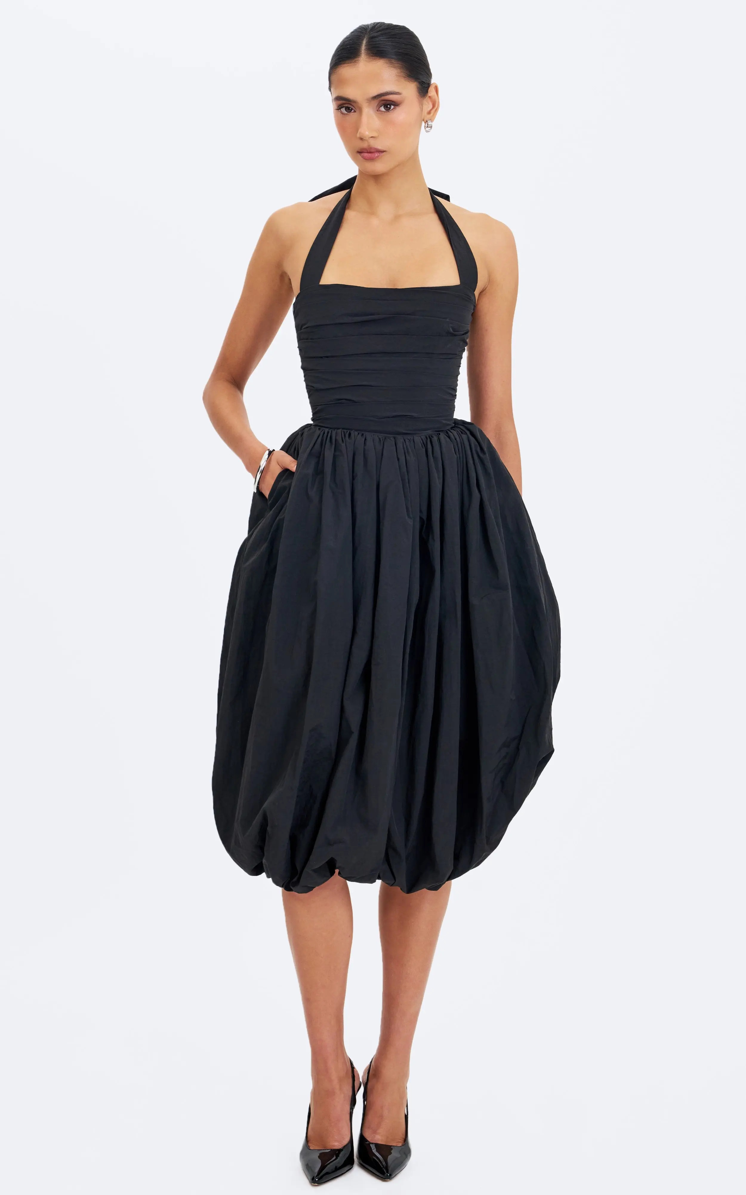 Veradis Taffeta Halter Bubble-Hem Midi Dress | Nordstrom
