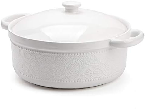FE Casserole Dish, 2 Quart Round Ceramic Bakeware with Cover, Lace Emboss Baking Dish for Dinner, Ba | Amazon (US)