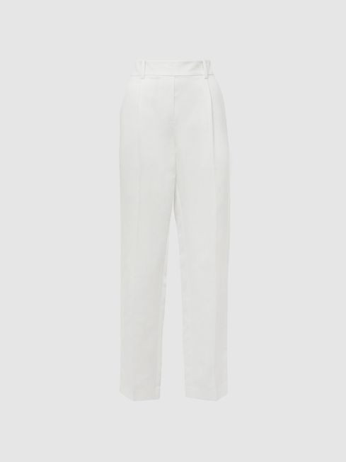 Reiss White Shae Tapered Linen Trousers | Reiss UK