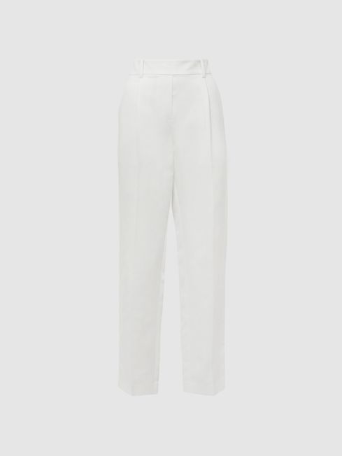 Reiss White Shae Tapered Linen Trousers | Reiss UK