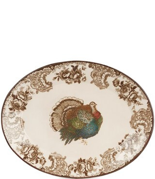Southern Living Festive Fall Wetland Turkey Toile Oval Platter with Brown Rim | Dillard's | Dillard's