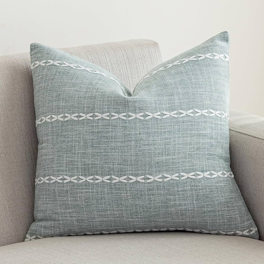 vctops Rustic Striped Cotton Linen Decorative Throw Pillow Cover Embroidery Square Cushion Cover ... | Amazon (US)
