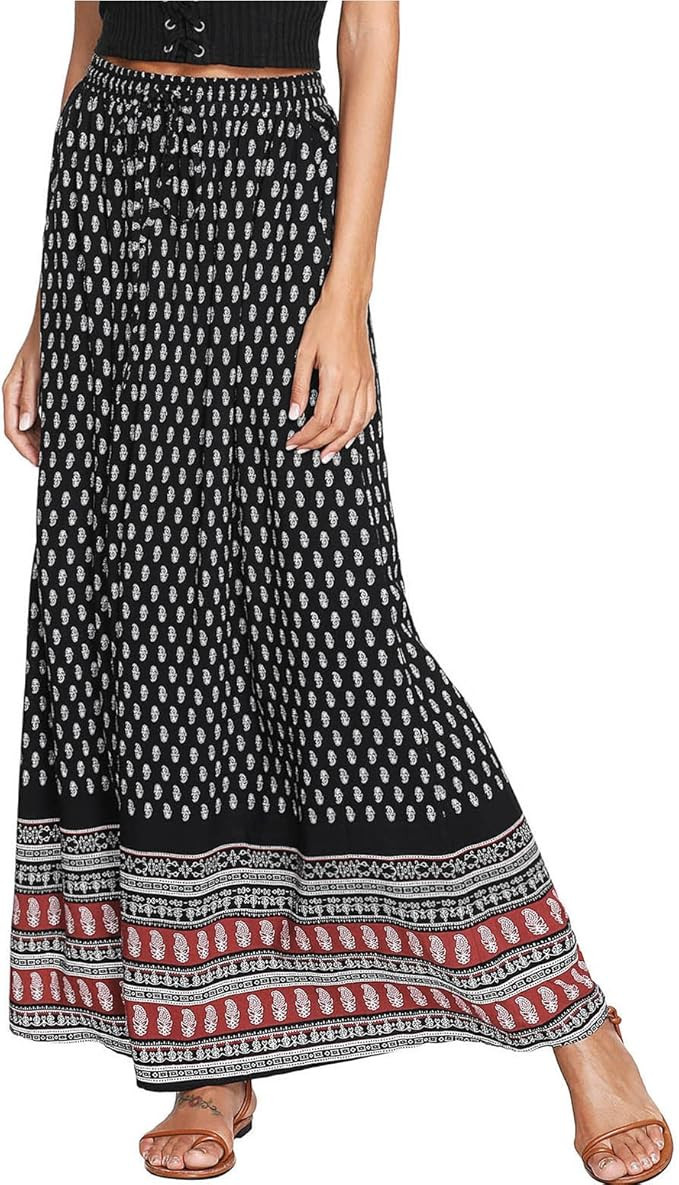 Milumia Women's Boho Vintage Print Pockets Side A Line Maxi Skirt | Amazon (US)