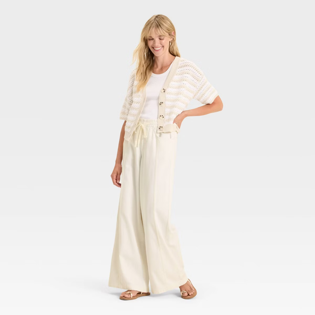 Women's High-Rise Drawstring Wide Leg Relaxed Fit Beach Pants - Universal Thread™ | Target