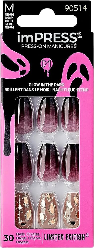 KISS imPRESS Press-On Manicure Halloween, Purple, Medium Length, Coffin Shape, PureFit Technology... | Amazon (US)