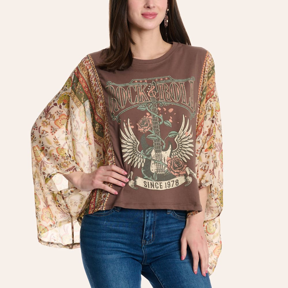 Zutter Women’s Brown Guitar Graphic Kimono Sleeve T-Shirt | Cavender's