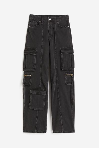Wide-leg Cargo Pants - Low waist - Long - Black - Ladies | H&M US | H&M (US + CA)