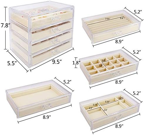 Mebbay Acrylic Jewelry Box with 4 Drawers, Velvet Jewelry Organizer for Earring Necklace Ring & B... | Amazon (US)