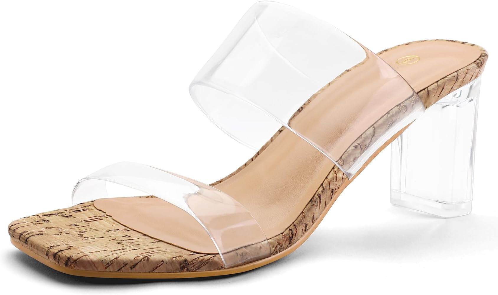 mysoft Clear Heels for Women Transparent Two Strap Block Chunky Square Heel Sandals Open Toe Slip... | Amazon (US)