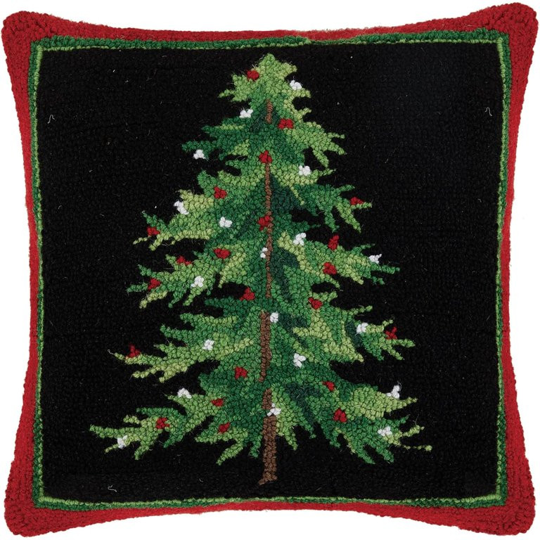 Peking Handicraft Country Xmas with Red Border Polyfill Hook Throw Pillow, 18-inch Square, Wool a... | Walmart (US)