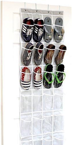 24 Pockets - SimpleHouseware Crystal Clear Over The Door Hanging Shoe Organizer, Gray (64'' x 19'... | Amazon (US)