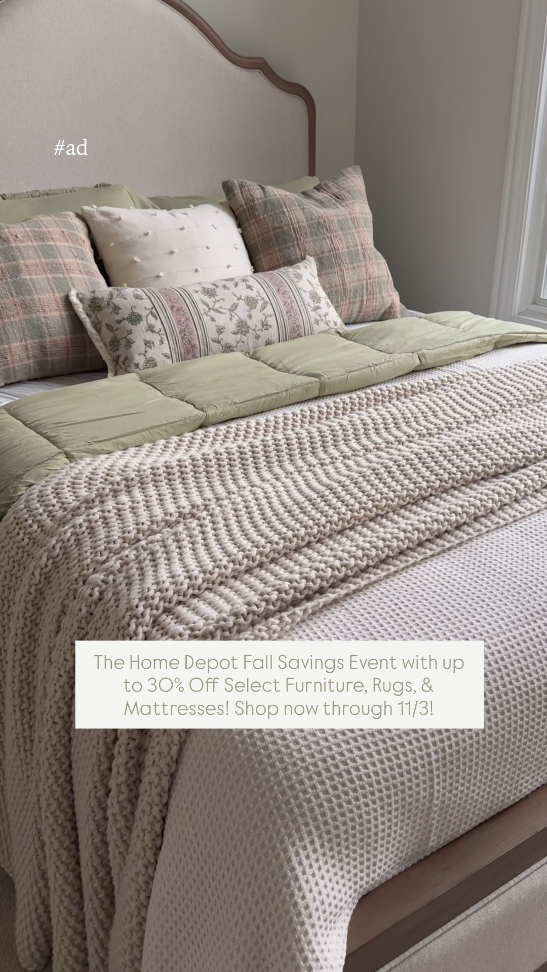 #ad gave our guest bedroom a bedding refresh perfect for Fall with all the coziest layers from The @homedepot 🫶🏼 was able to find the sleeping pillows, comforter, sheets, and waffle throw blanket all online from The Home Depot! ✨ there are some great Fall Savings: Up to 30% Off Select Furniture, Rugs, & Mattresses! Shop now through 11/3! 

#TheHomeDepotPartner #TheHomeDepot