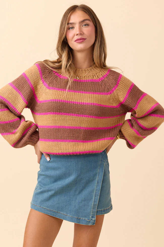 Terri Brown and Pink Stripe Sweater | Pink Lily