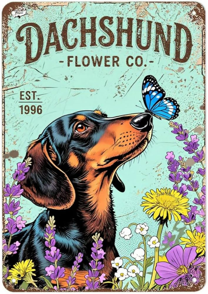 Vintage Funny Tin Sign 8x12 Inch Retro DACHSHUND FLOWER Aluminum Sign Humor Wall Decor for Bar Ga... | Amazon (US)