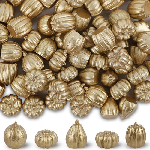 winemana 80Pcs Mini Pumpkins for Crafts, Fall Decorations for Home, Gold | Amazon (US)