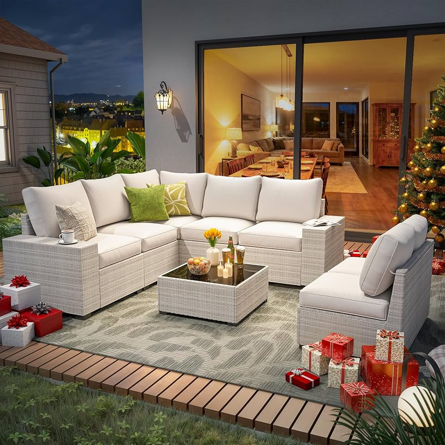 8 Piece Outdoor Patio Furniture Set, Outdoor Sectional Furniture, Rattan & Wicker Modern Modular ... | Amazon (US)