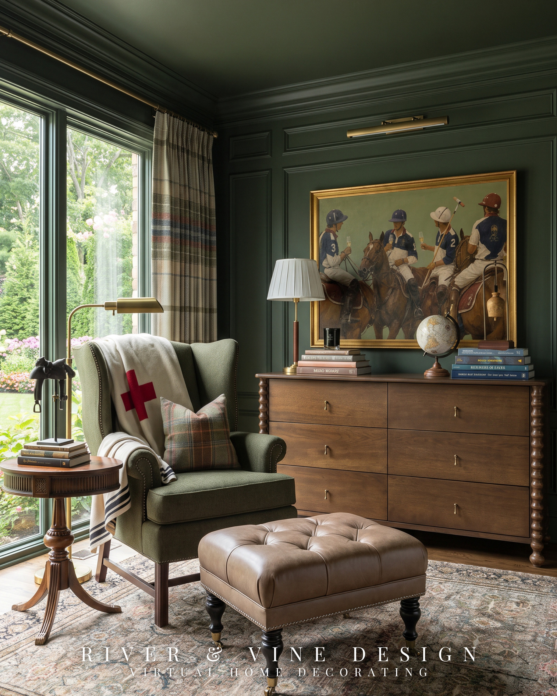 That empty bedroom corner doesn’t need more decor—it needs a reason to be there.

A substantial wingback chair, upholstered ottoman, and properly scaled side table transform unused space into a reading nook that feels like part of the room. The key is choosing pieces that repeat the bedroom’s existing colors and finishes. Here, olive upholstery, warm wood, brown leather, aged brass, and plaid create continuity while giving the corner its own purpose.

This is the perfect inspiration for a cozy bedroom reading nook, moody green bedroom, equestrian home decor, English country style, Ralph Lauren-inspired decor, and modern traditional furniture.

Cozy bedroom reading nook, Ralph Lauren-inspired decor, English country interiors, equestrian home decor, moody green bedroom, traditional bedroom furniture, wingback chair, leather ottoman, collected interior style

I may receive a commission from purchases made through my links. 

 #LTKHome