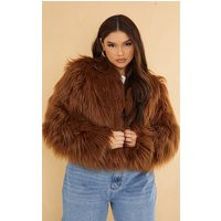 Plus Chocolate Faux Fur Shaggy Cropped Jacket | PrettyLittleThing US