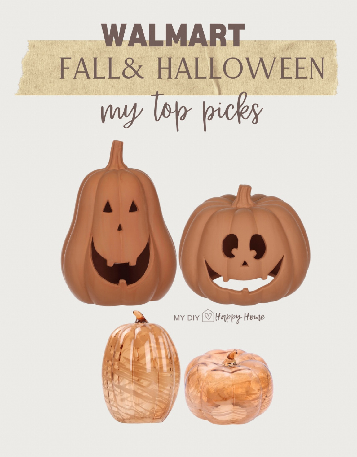 Affordable fall and Halloween decor
Clay jack-o-lanterns, 2 sizes 
Marble glass pumpkins, 2 sizes 
You can add battery operated candles or twinkle lights to both

And you canturn the jack o lanterns around after Halloween is over to use all fall long 

#LTKStyleTip #LTKSeasonal #LTKHome
