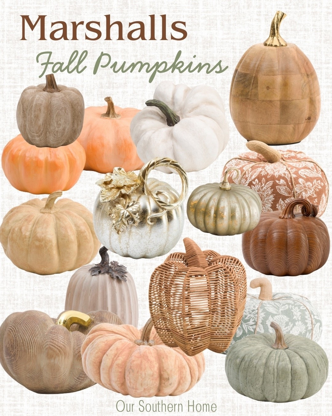 Fall faux pumpkins from Marshalls! 

Wicker pumpkin | wood pumpkin | clay pumpkin



#LTKHome #LTKStyleTip #LTKSeasonal