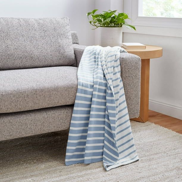 Gap Home Easy Stripe Knit Organic Cotton, 50" x 60", Blue | Walmart (US)