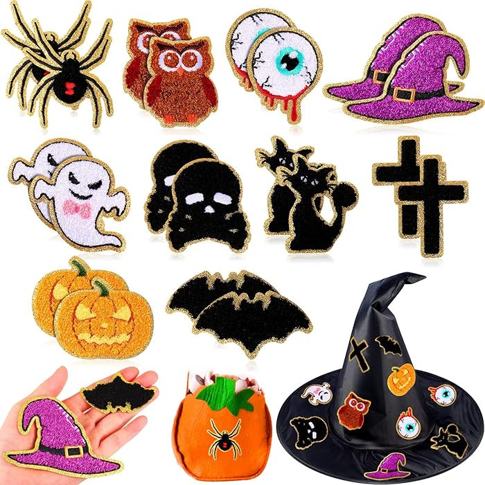 20 Pcs Halloween Self Adhesive Patches Cute Ghost Spider Pumpkin Sew on Stickers Applique Washabl... | Amazon (US)