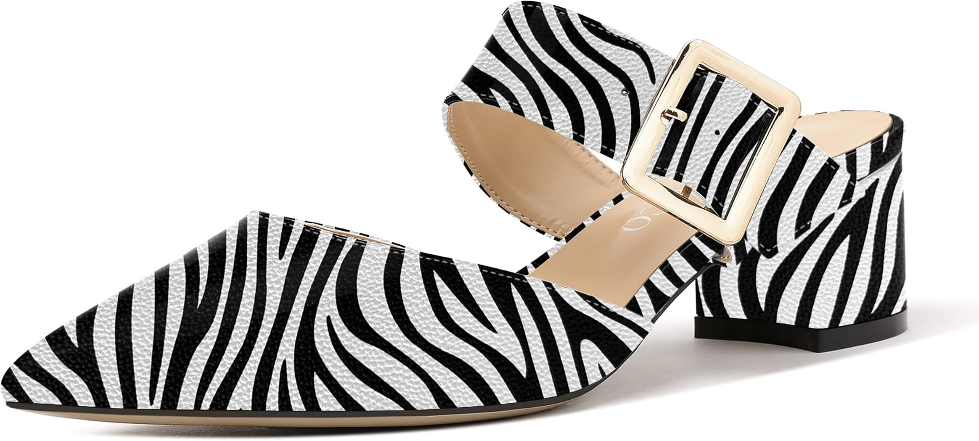 MODENCOCO Women's Adjustable Strap Buckle Patent Solid Pointed Toe Chunky Low Heel Mules Evening ... | Amazon (US)