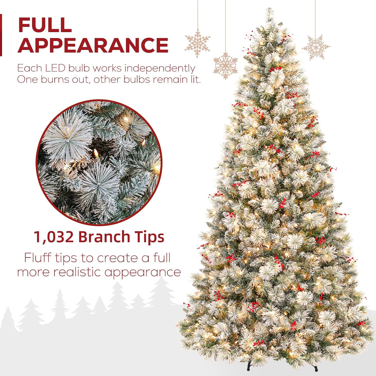 Hykolity 6 ft Prelit Snow Flocked Christmas Tree, 1032 Tips Artificial Christmas Tree with 250 Wa... | Amazon (US)