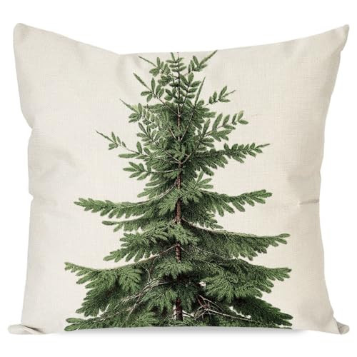 HERHOME Christmas Tree Pillow Covers 18x18 Inch Green Pine Tree Natural Vintage Christmas Decorations Outdoor Xmas Winter Holiday Decorative Throw Pillow Case for Living Room Sofa Couch Home Decor | Amazon (US)