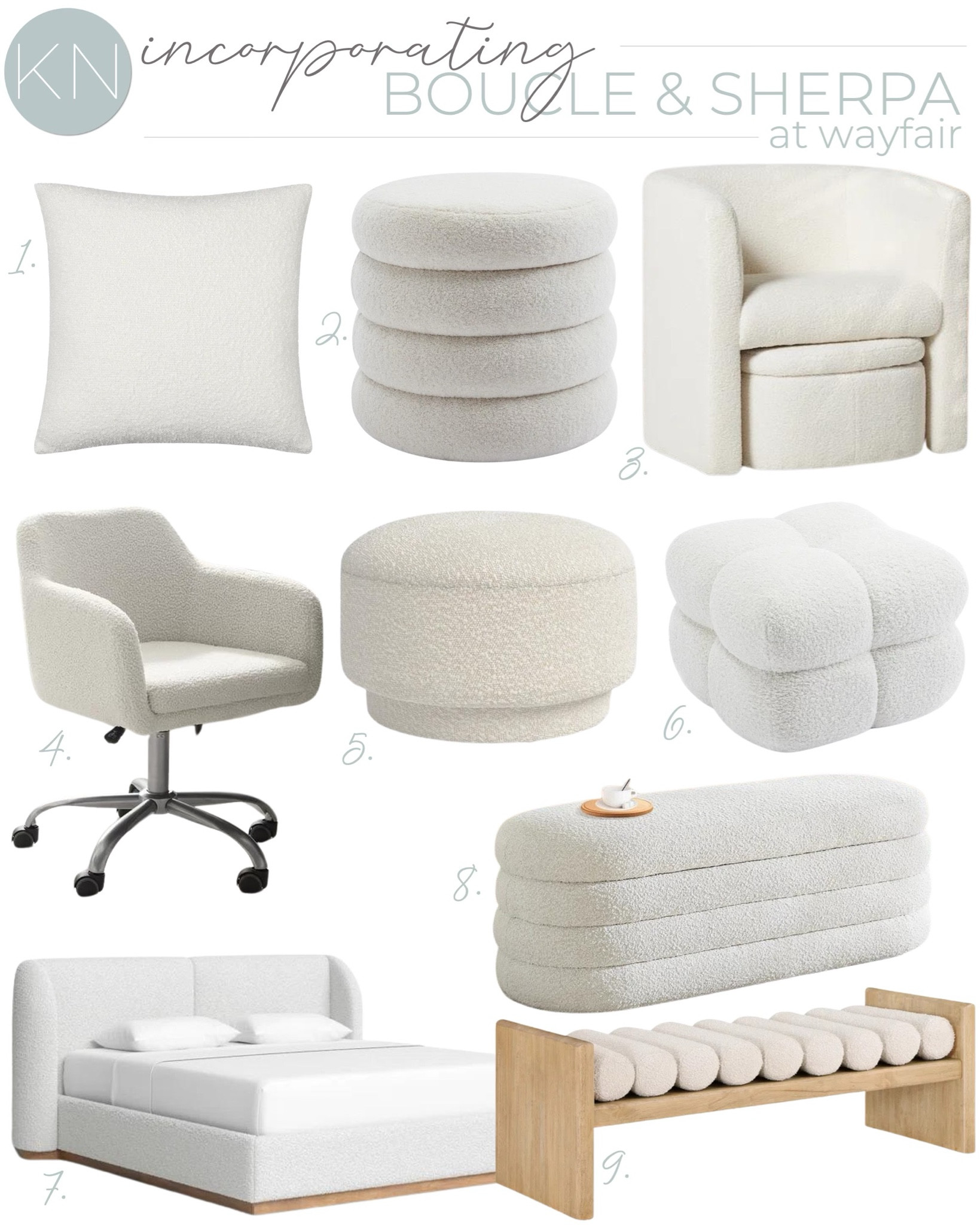 Incorporating an on trend boucle or Sherpa piece or two to your home adds warmth and textural interest. Here’s a great collection from seating to storage to beds! home decor office chair storage ottoman Wayfair find

#LTKStyleTip #LTKSaleAlert #LTKHome