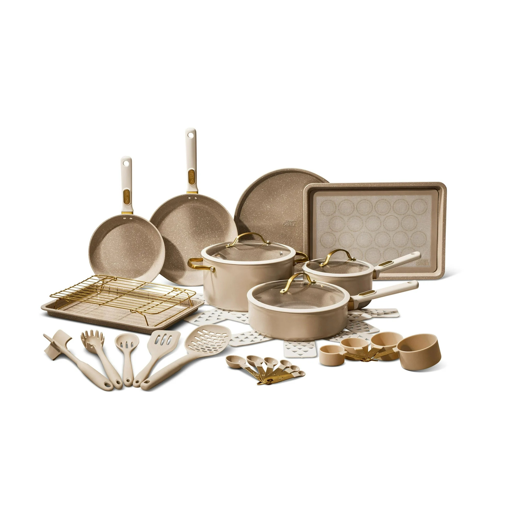 Thyme & Table 32-Piece Aluminum Cookware Set - Taupe | Walmart (US)