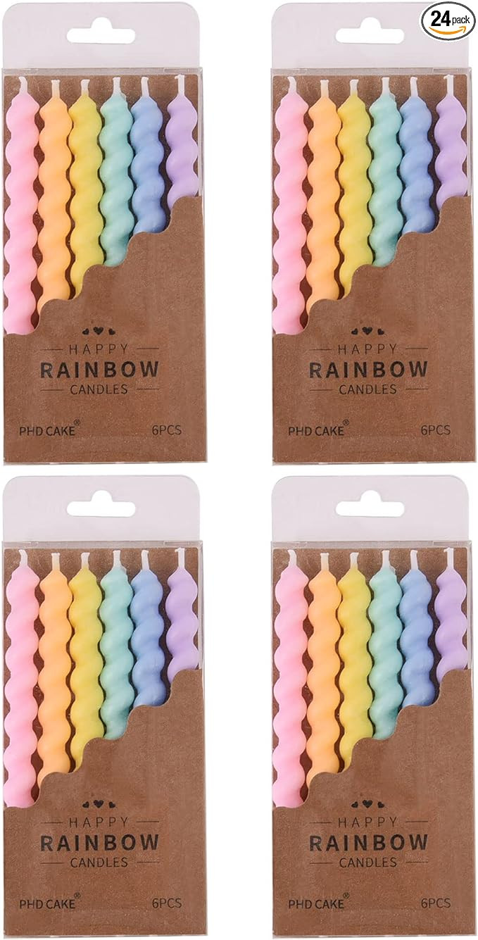 PHD CAKE 24-Count Rainbow Spiral Birthday Candles with Holders, Party Candles, Cake Candles | Amazon (US)