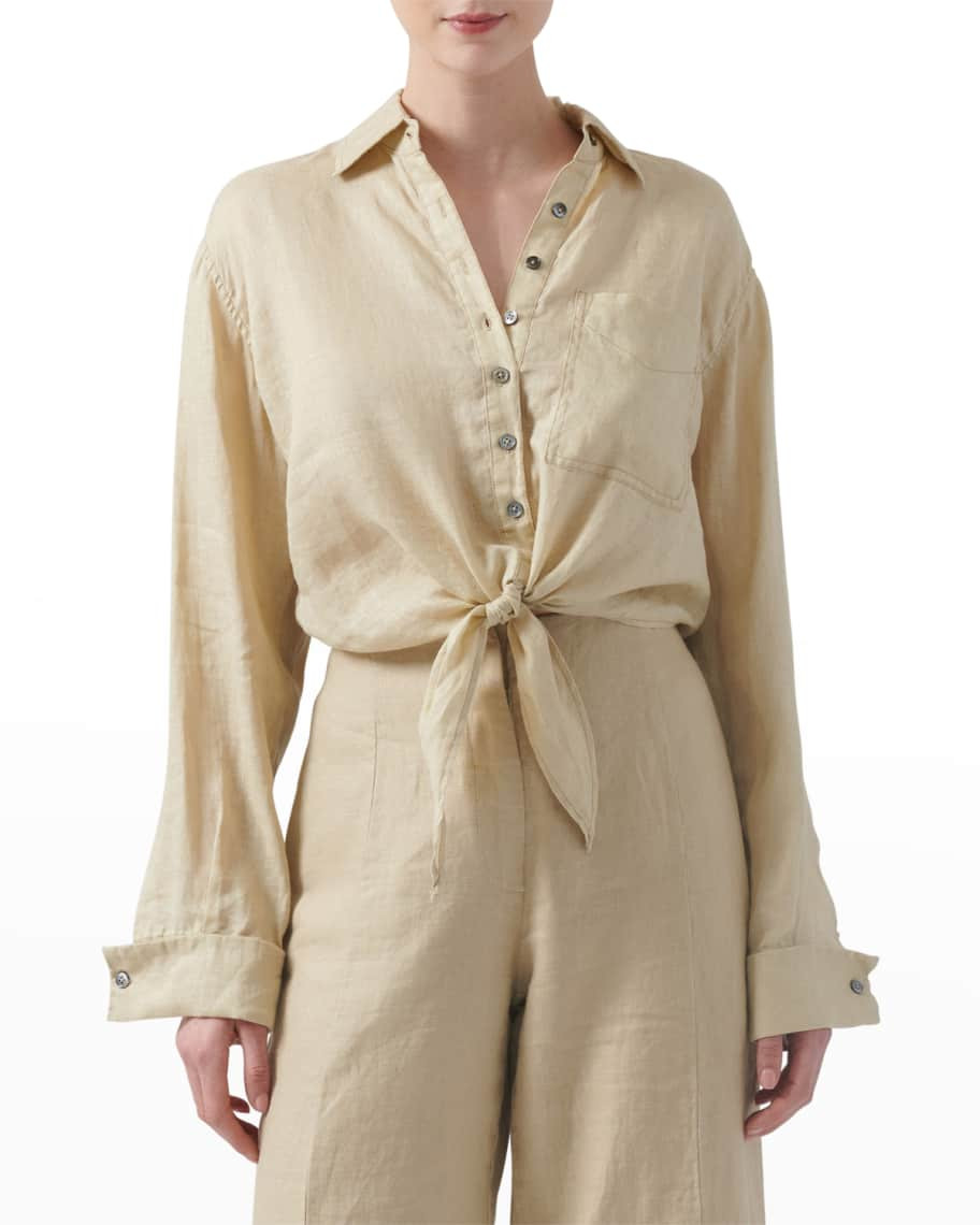 Tie-Front Linen Shirt | Neiman Marcus
