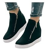 Cenglings Women Round Toe Hollow Out Increase Height Zipper Ankle Boots Flat Wedges Shoes High Heel  | Amazon (US)