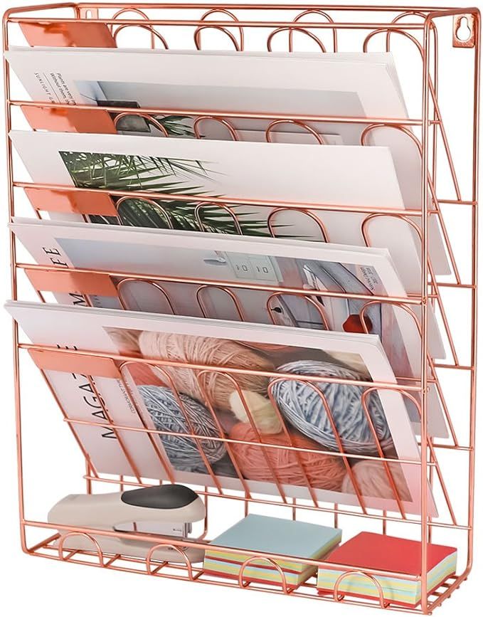 New Superbpag Hanging File Organizer, 6 Tier Wall Mount Document Letter Tray File Organizer, Rose... | Amazon (US)