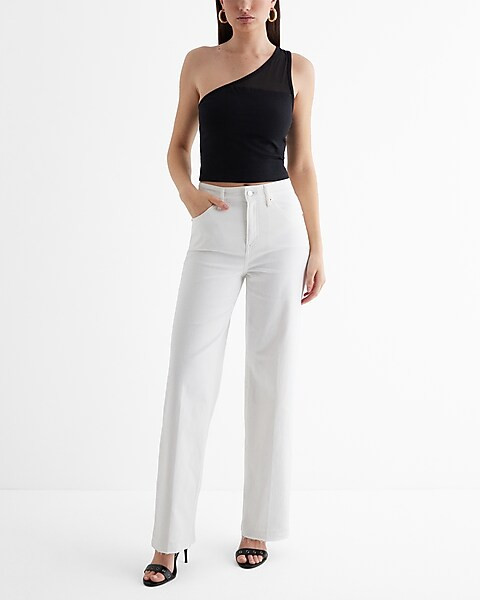 Body Contour Stretch Cotton One Shoulder Mesh Cropped Tank | Express