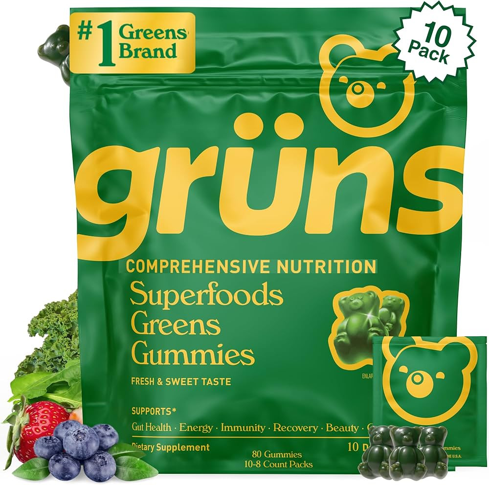 Gruns Adults Super Greens Gummies, Multivitamin Superfood Gummy Bears, Spirulina, Chlorella, Preb... | Amazon (US)