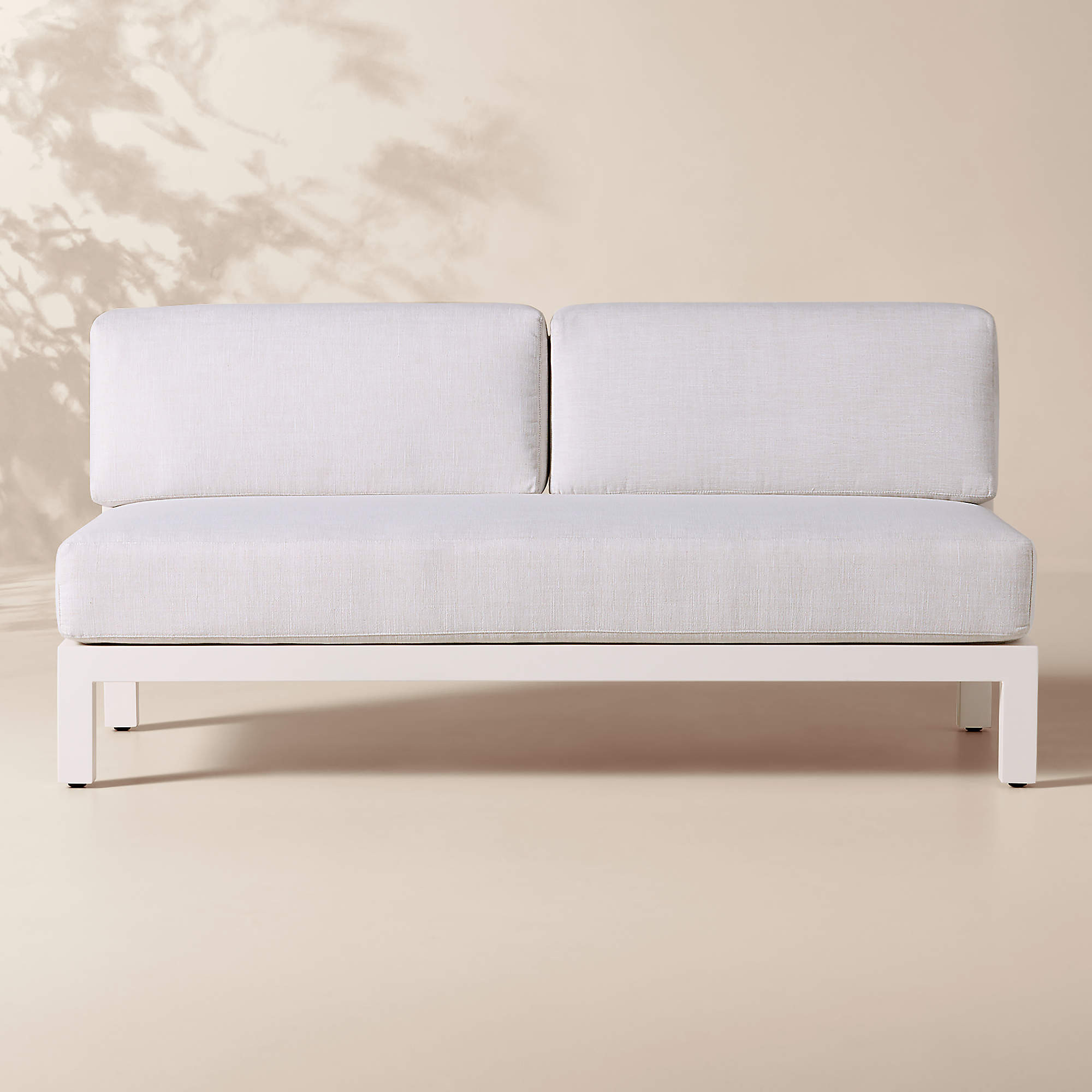 Bay Ivory Aluminum Outdoor Armless Loveseat with Ivory Cushions | CB2 | CB2