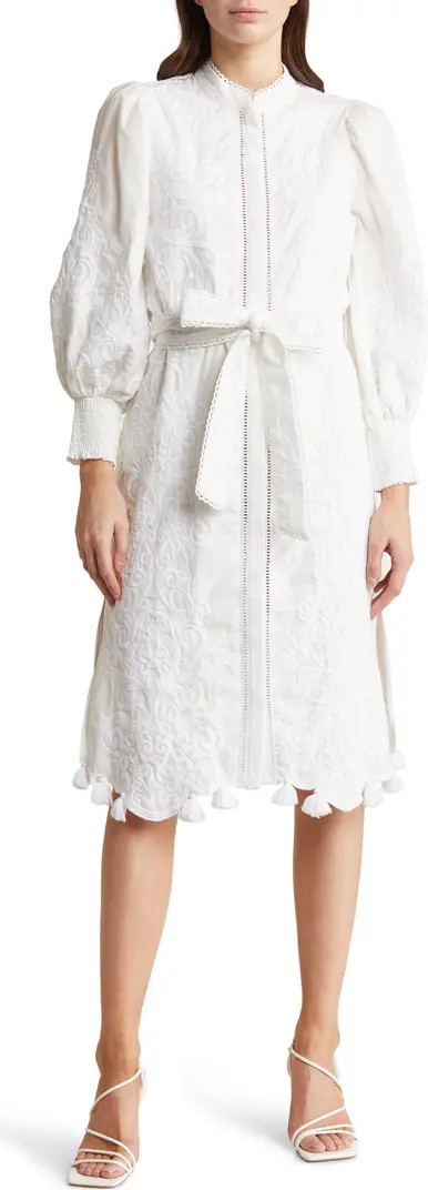 Shanley Embroidered Long Sleeve Button Front Midi Dress | Nordstrom Rack