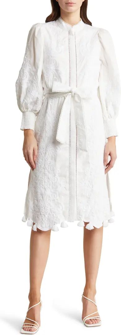 Shanley Embroidered Long Sleeve Button Front Midi Dress | Nordstrom Rack