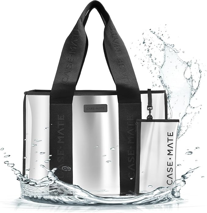 Case-Mate Silver Chrome Beach Tote - Lightweight Beach Bag with Phone Pouch for Women - Waterproo... | Amazon (US)