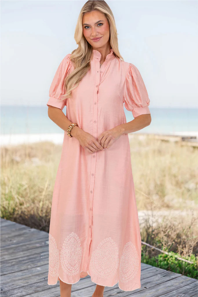 Willow & Sun Blush Embroidered Midi Dress | The Mint Julep Boutique